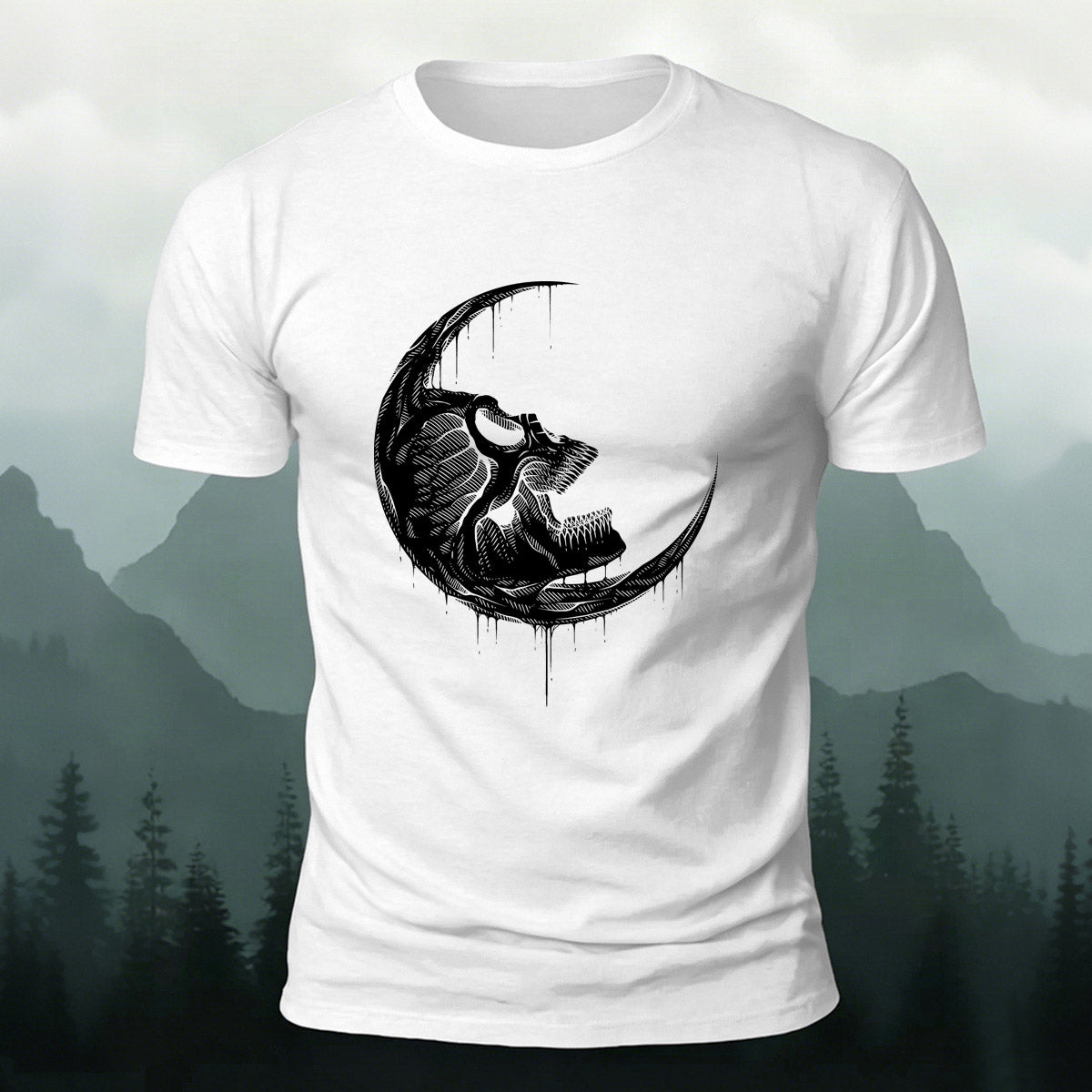 Skull Moon Graphic Trend Premium Cotton T-Shirt White