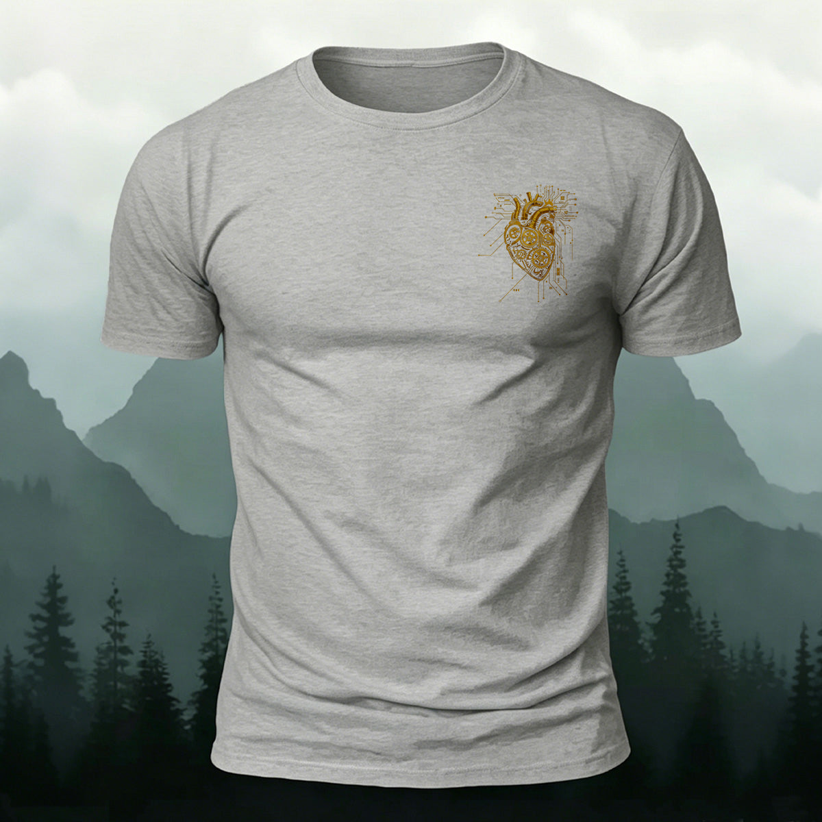 Mechanical Heart Premium Cotton fashionable T-Shirt Grey