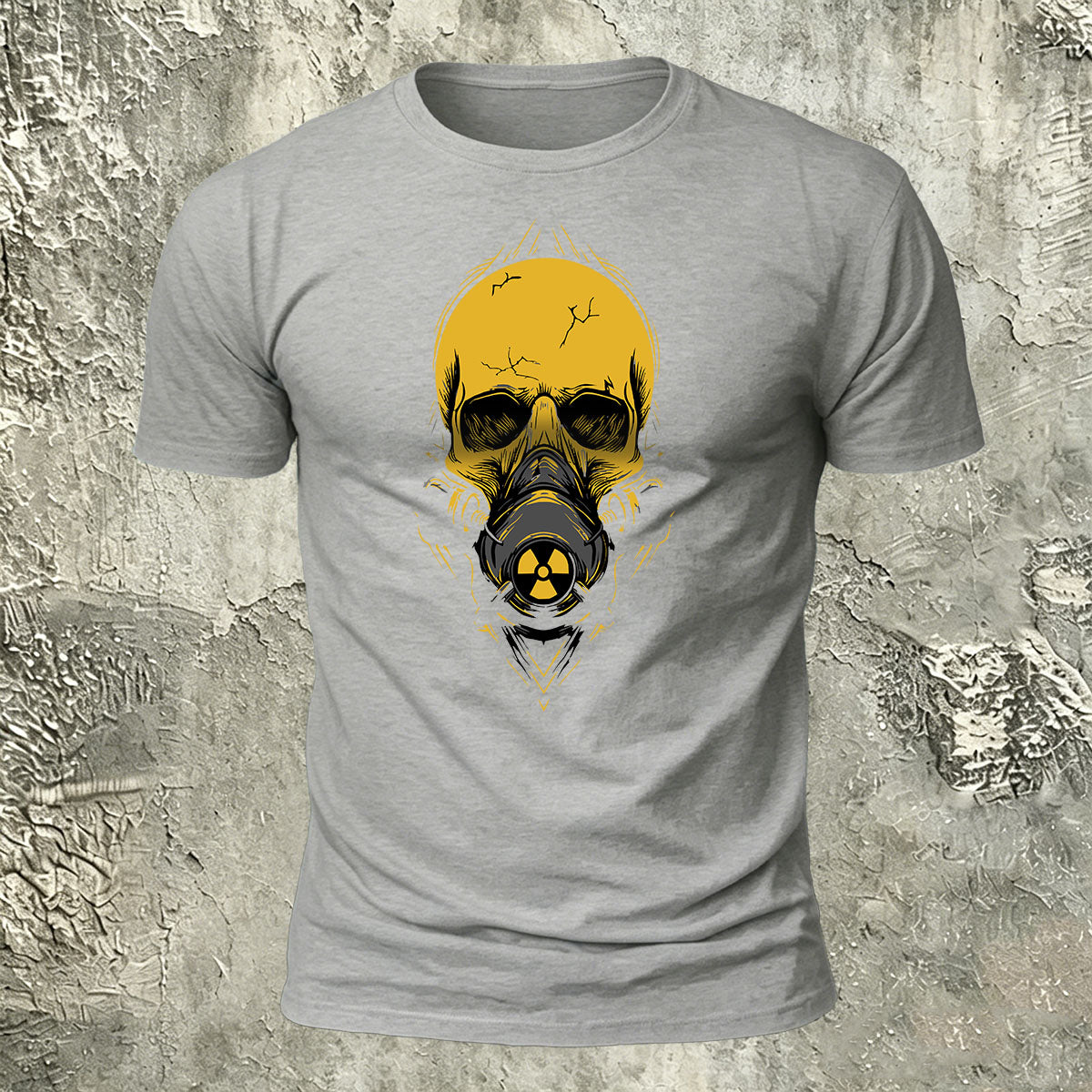 Gas Mask Skull Print Cotton Crew Neck T-Shirt Grey