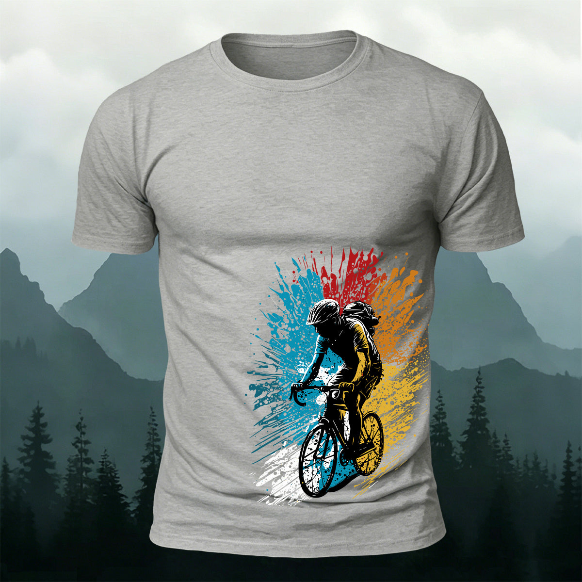 Painted Cycling Print Outdoor Breathable T-Shirt