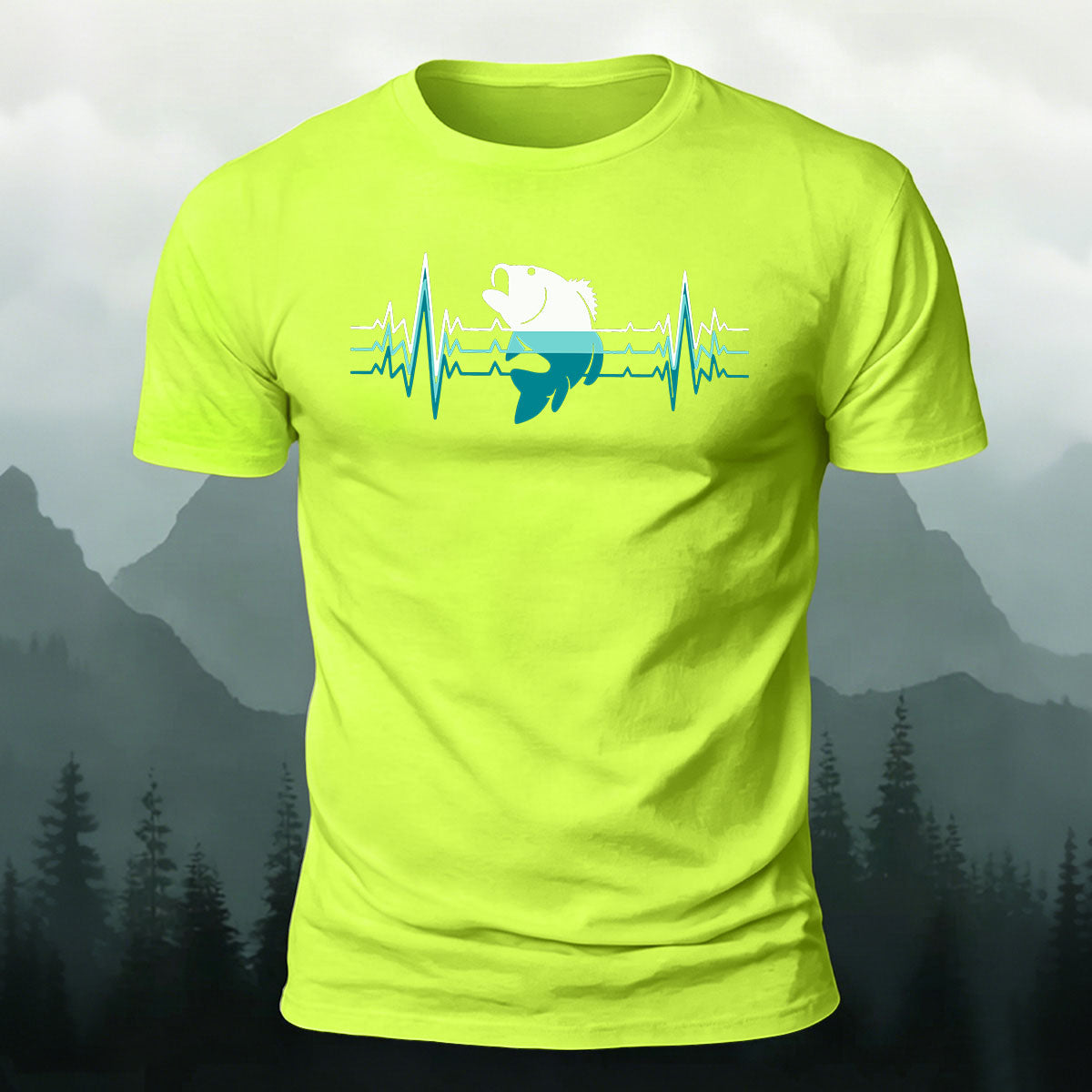 Outdoor Fishing Heartbeat Print Cotton T-Shirt