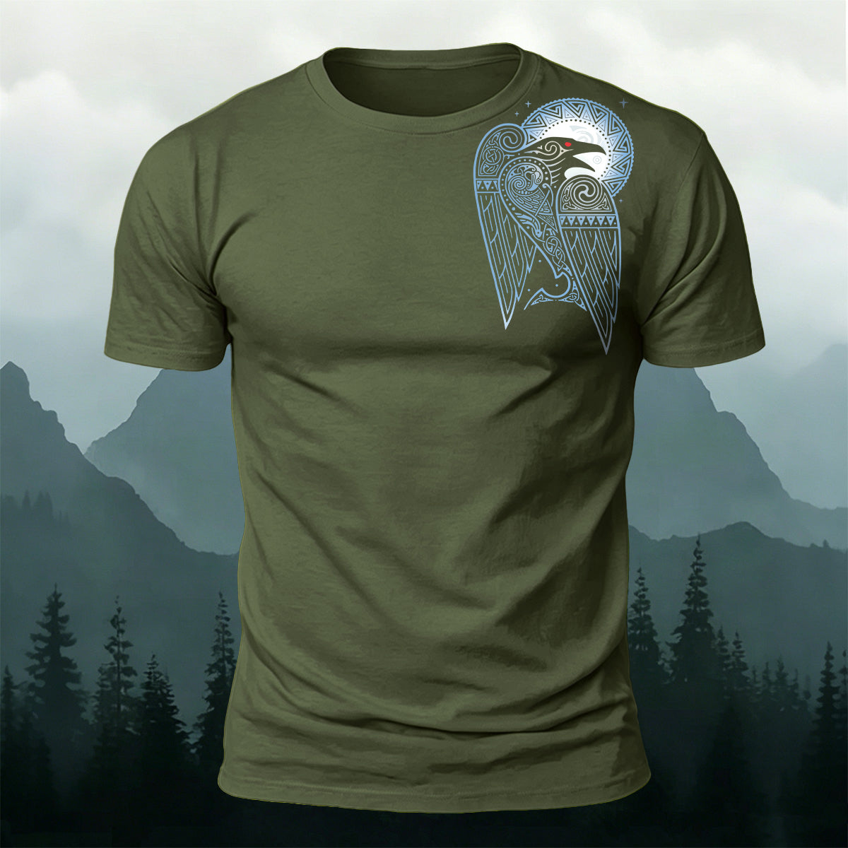 Raven Totem Print Soft-Touch Cotton T-Shirt