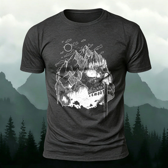 Creative Mountain-Shaped Skull Skin-Friendly T-Shirt Dark Grey