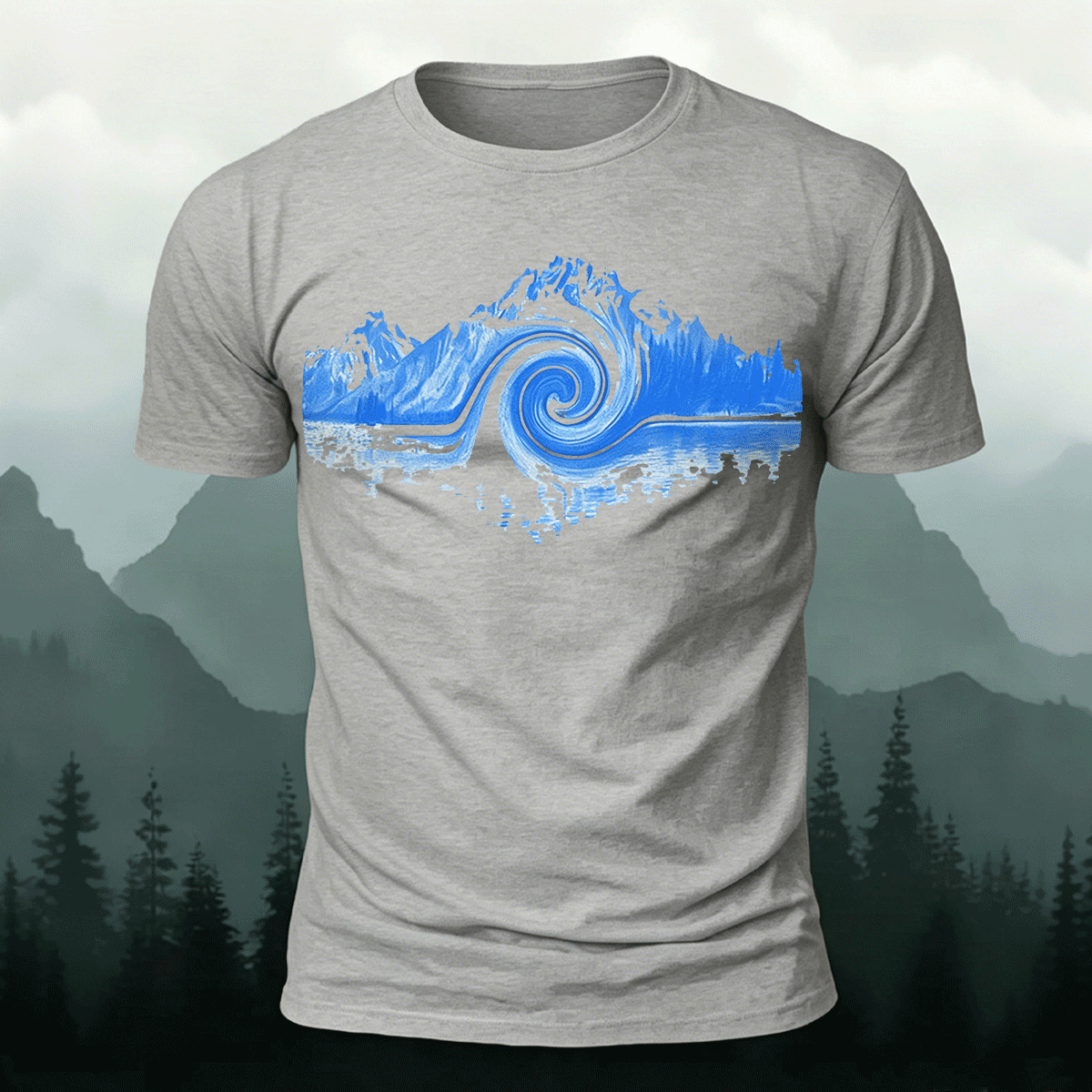 Abstract Landscape Print Premium Cotton Casual T-Shirt Grey