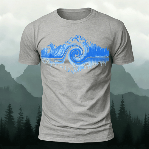 Abstract Landscape Print Premium Cotton Casual T-Shirt Grey