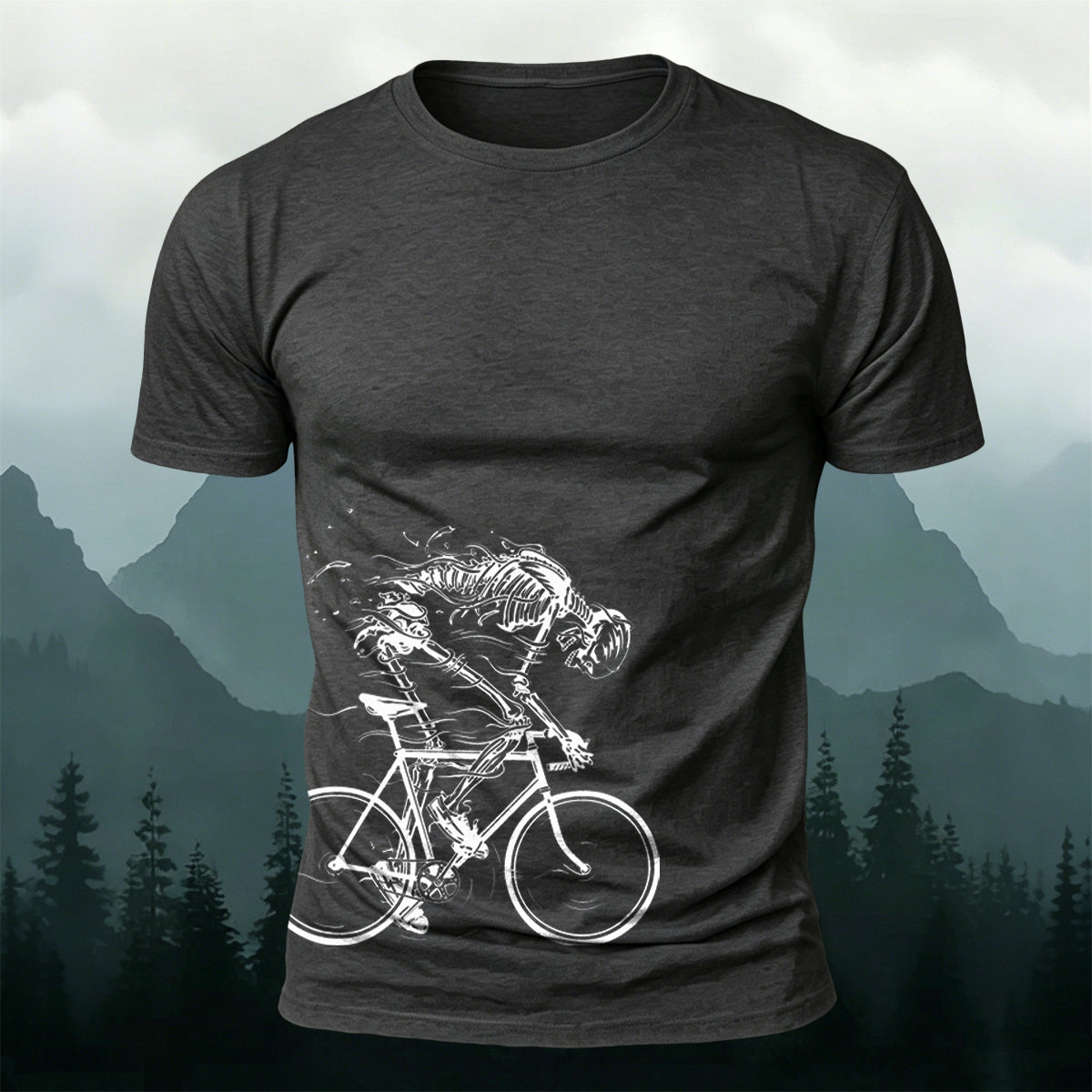 Cycling Skeleton Fun Graphic Casual 100% Cotton Tee