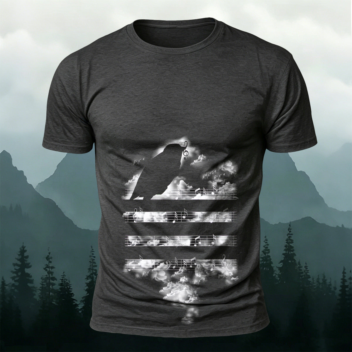 Sheet Music Bird Print Casual Breathable T-Shirt