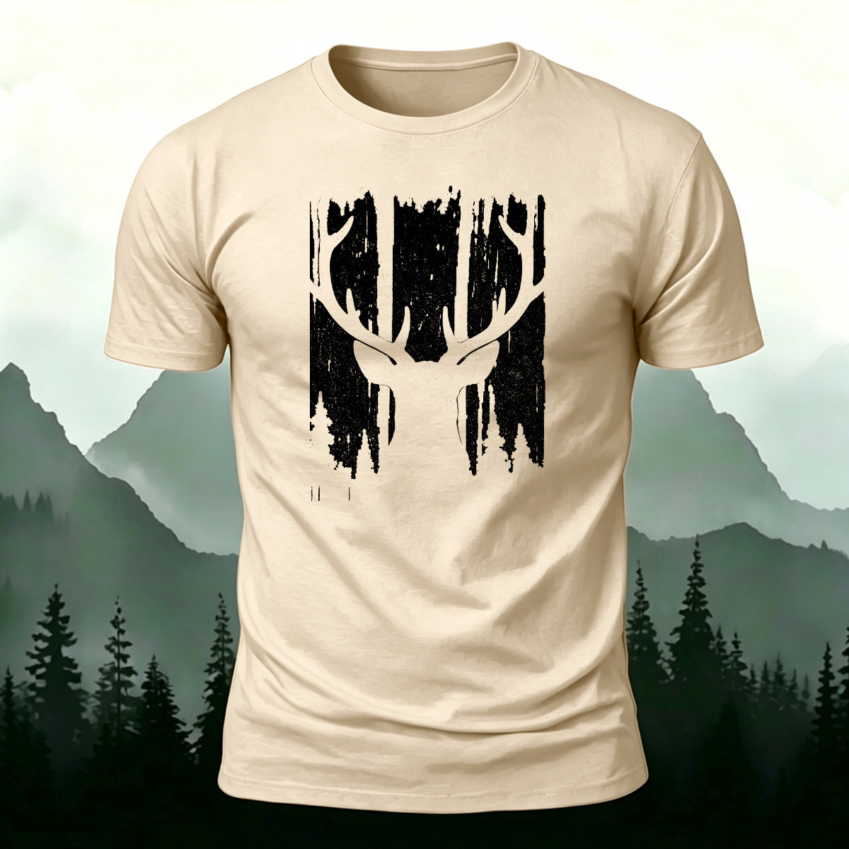 Moose Print Fashion Premium Cotton Casual T-Shirt Beige