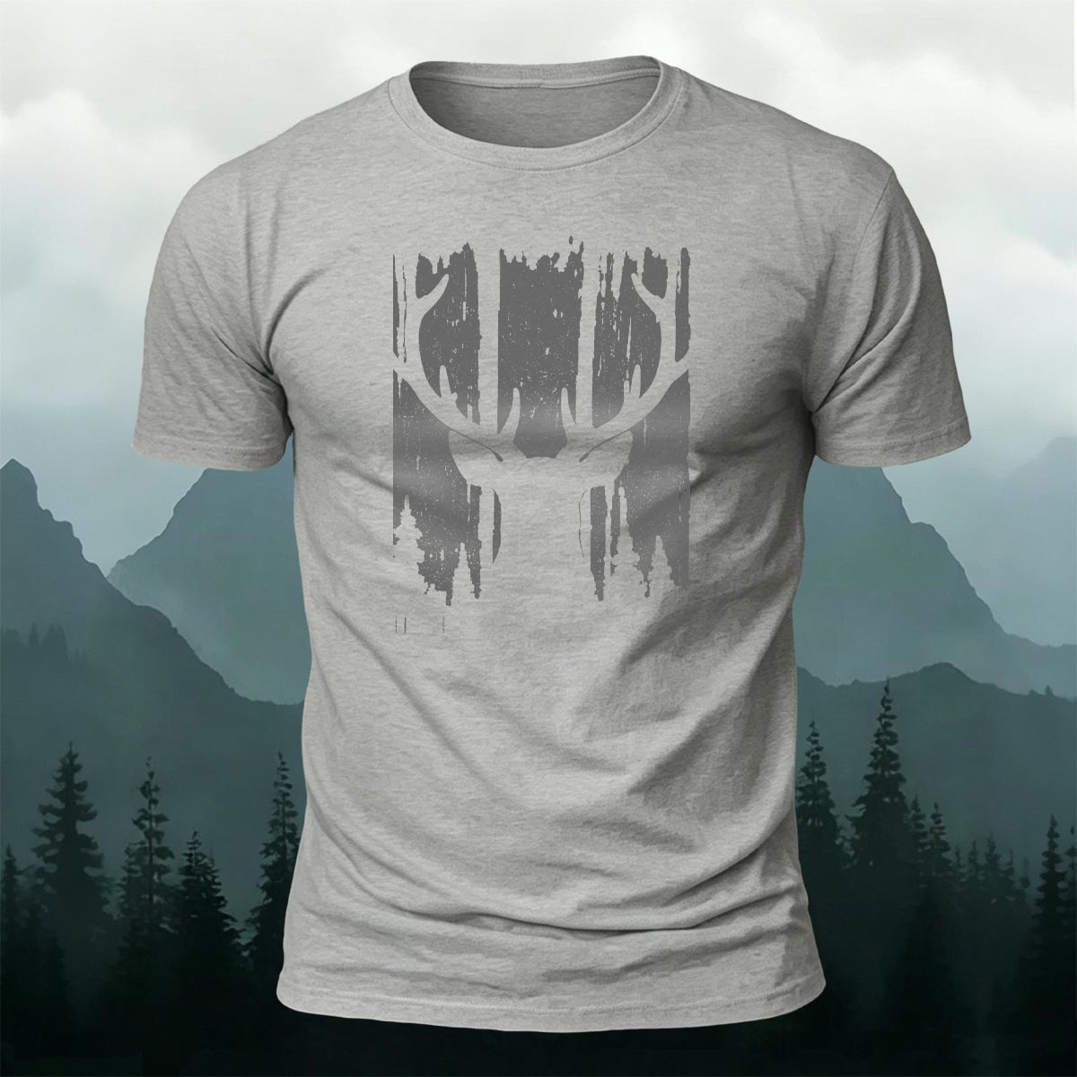 Moose Print Fashion Premium Cotton Casual T-Shirt Grey