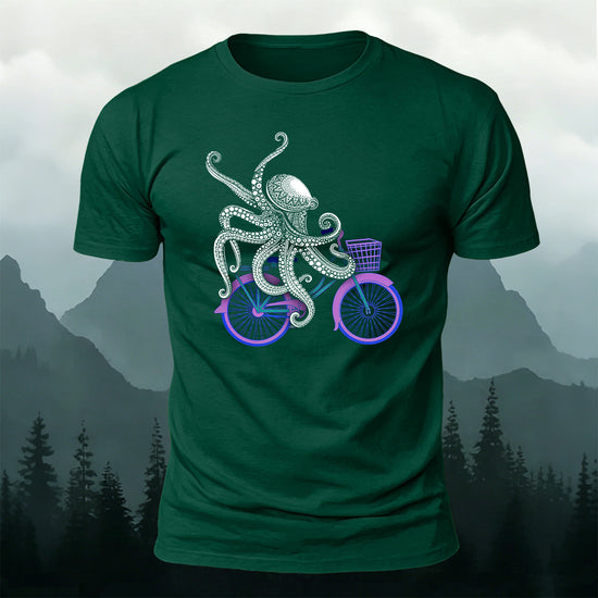 Octopus Cycling Fun Print Cotton Casual T-Shirt DGE