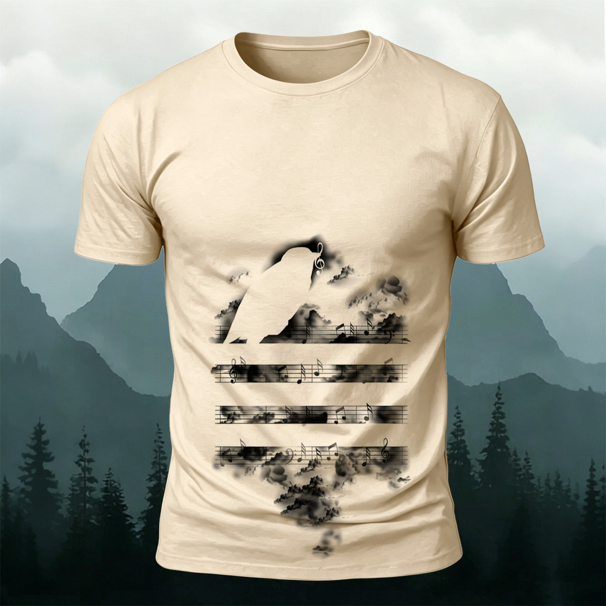 Sheet Music Bird Print Casual Breathable T-Shirt