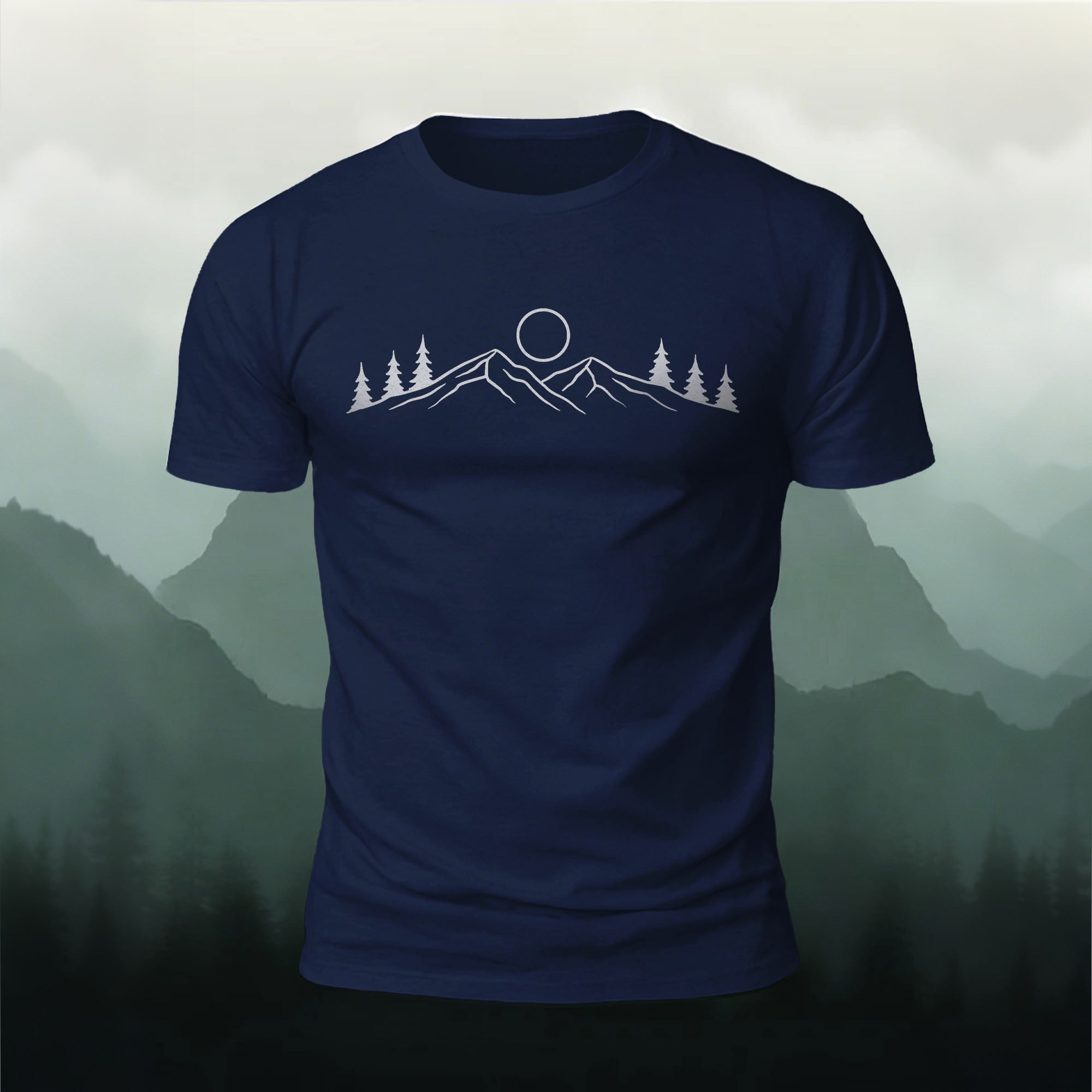 Sunrise Mountain Forest Print Casual T-Shirt