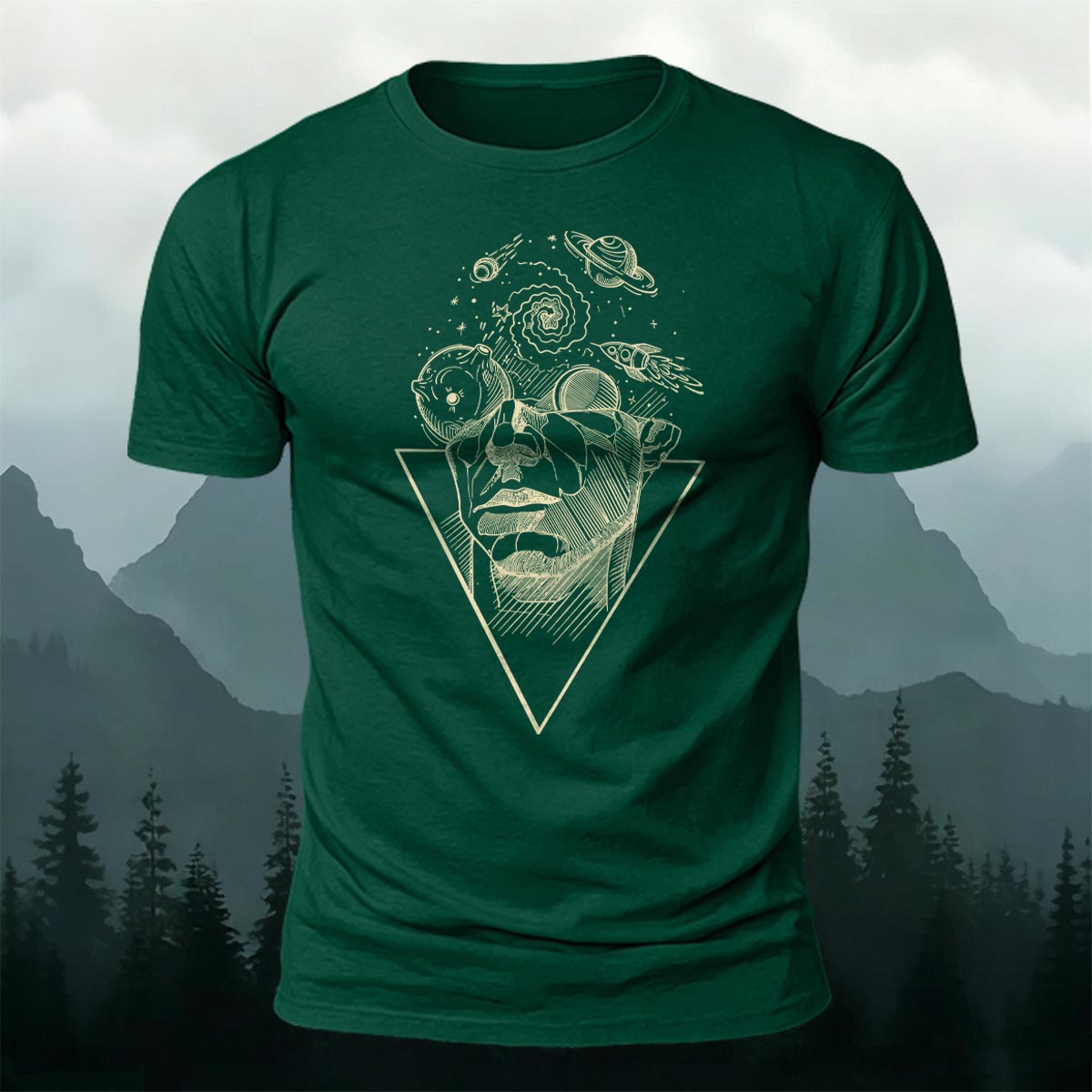Artistic Sketch-Style Printed Casual Cotton T-Shirt