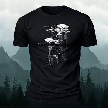 Forest Circuit Print Design 100% Cotton T-Shirt
