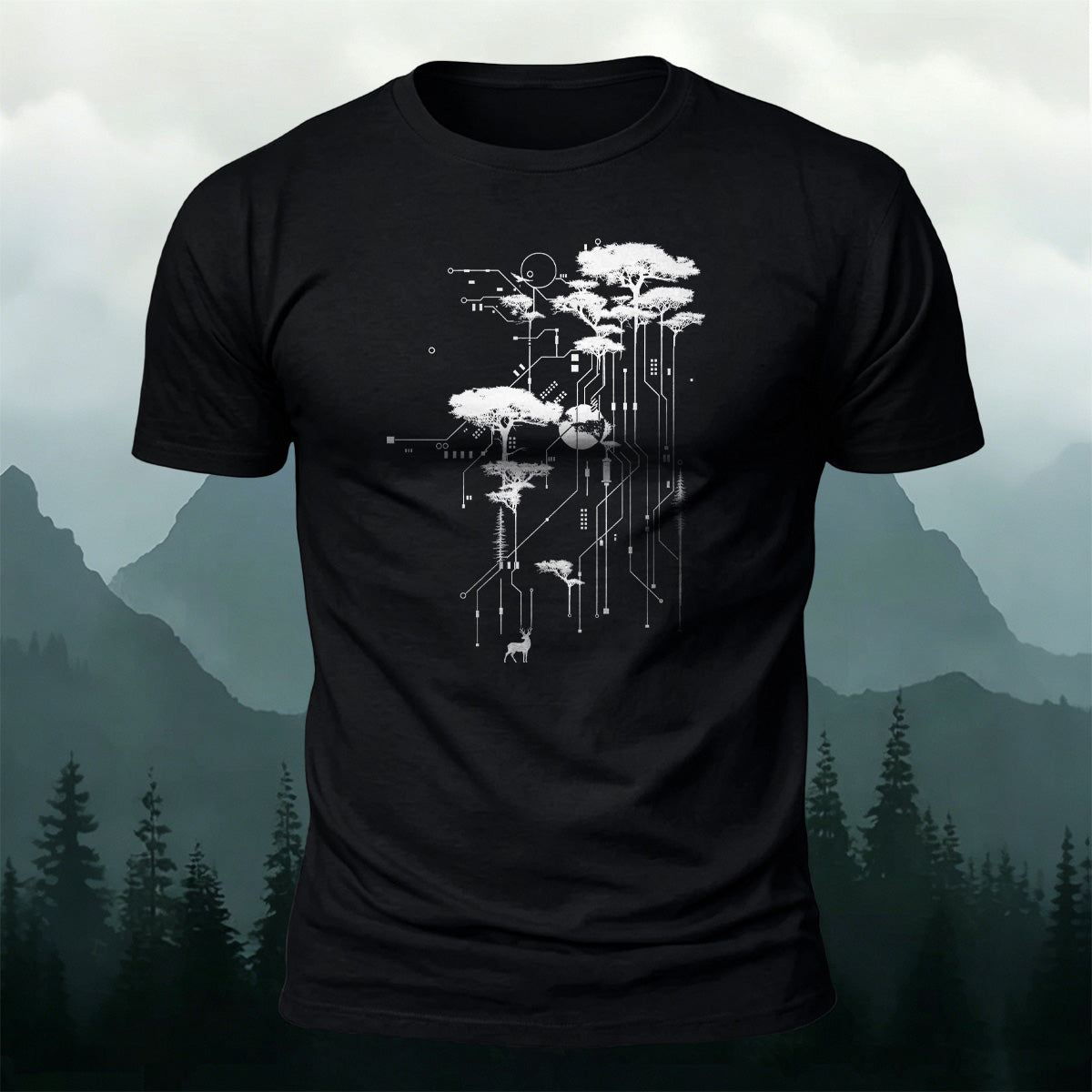 Forest Circuit Print Design 100% Cotton T-Shirt