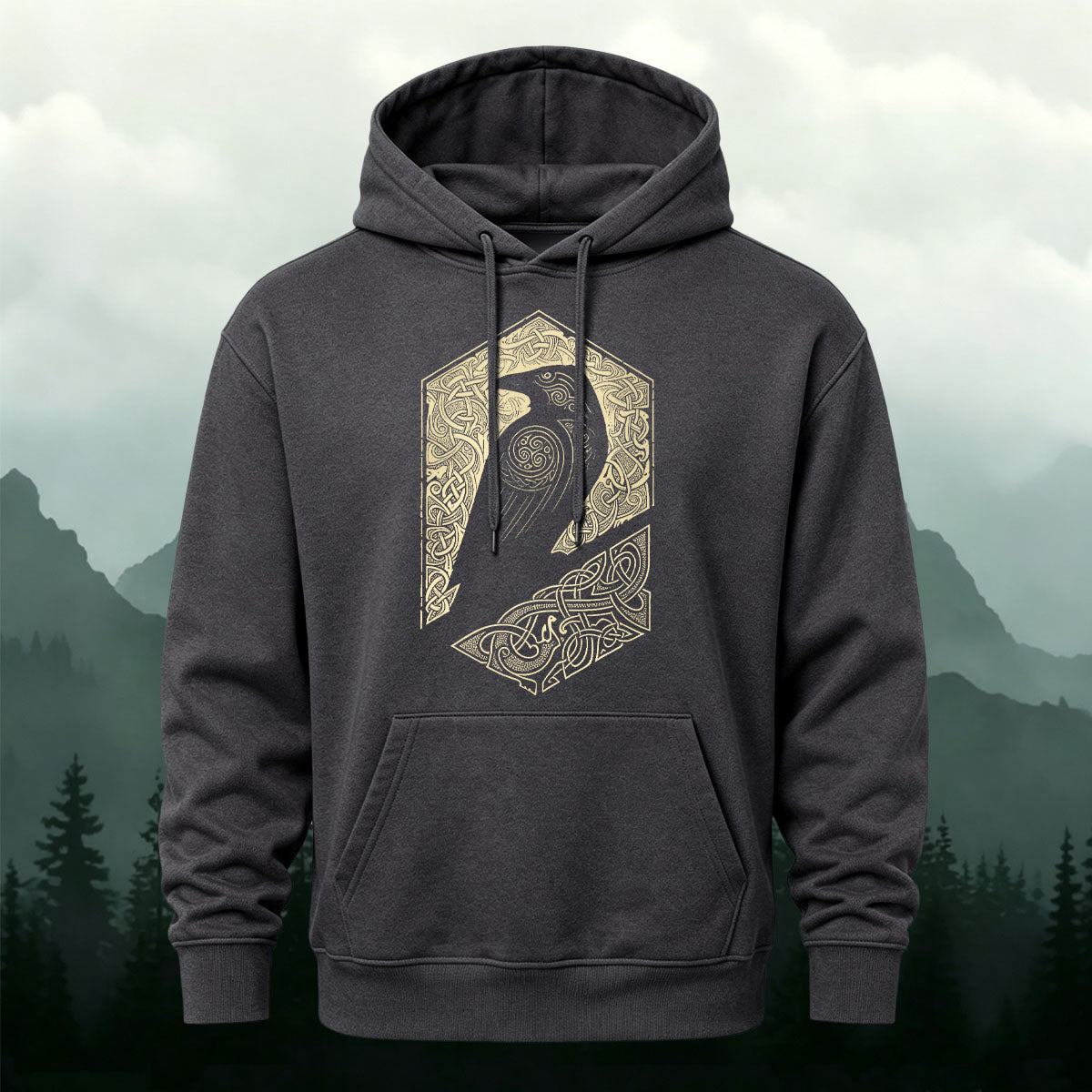 Cotton Blend Bird Totem Print Casual Versatile Hooded Sweatshirt