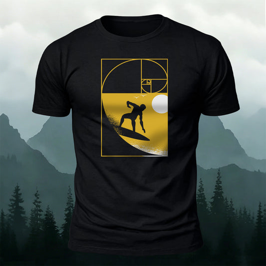 100% Cotton Fibonacci Spiral Surfer Artistic Casual Tee
