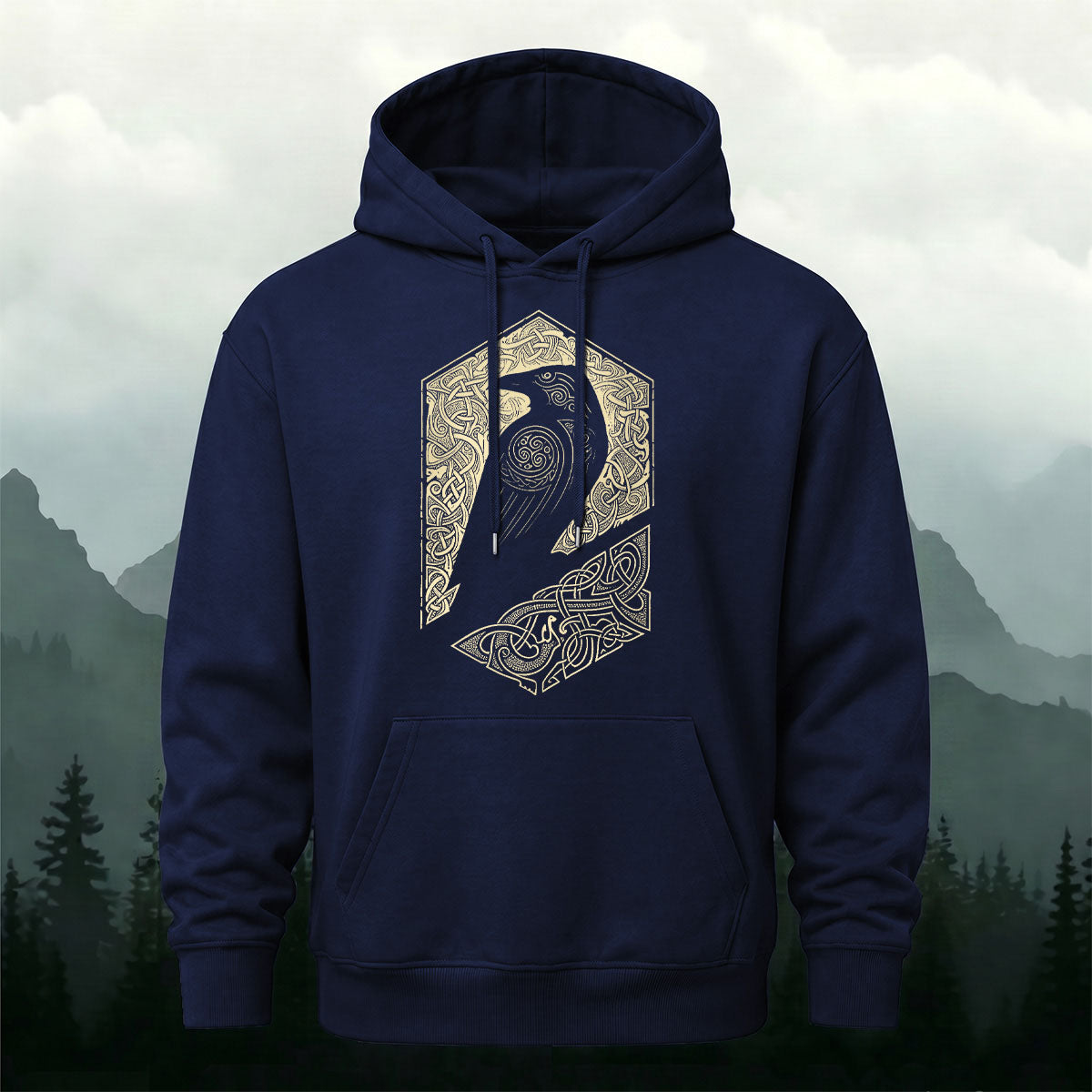 Cotton Blend Bird Totem Print Casual Versatile Hooded Sweatshirt