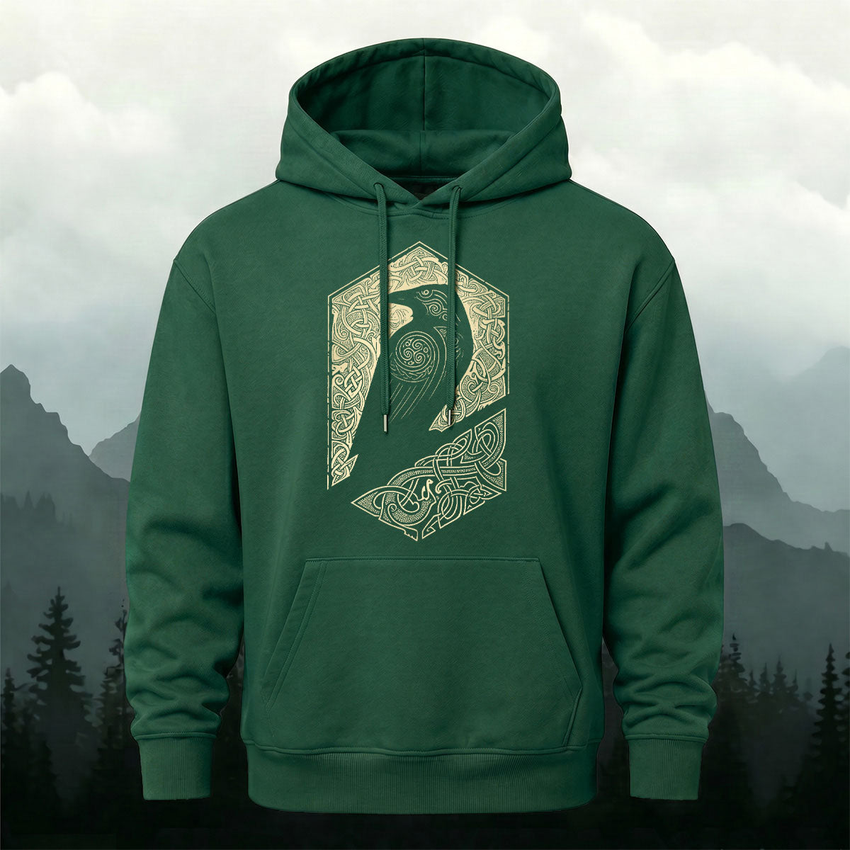 Cotton Blend Bird Totem Print Casual Versatile Hooded Sweatshirt