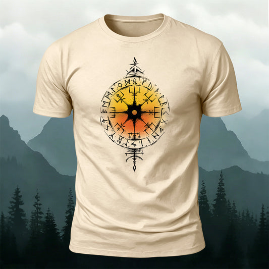 100% Cotton Viking Totem Print Classic Casual T-Shirt