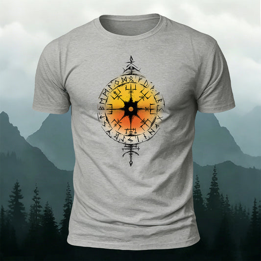 100% Cotton Viking Totem Print Classic Casual T-Shirt