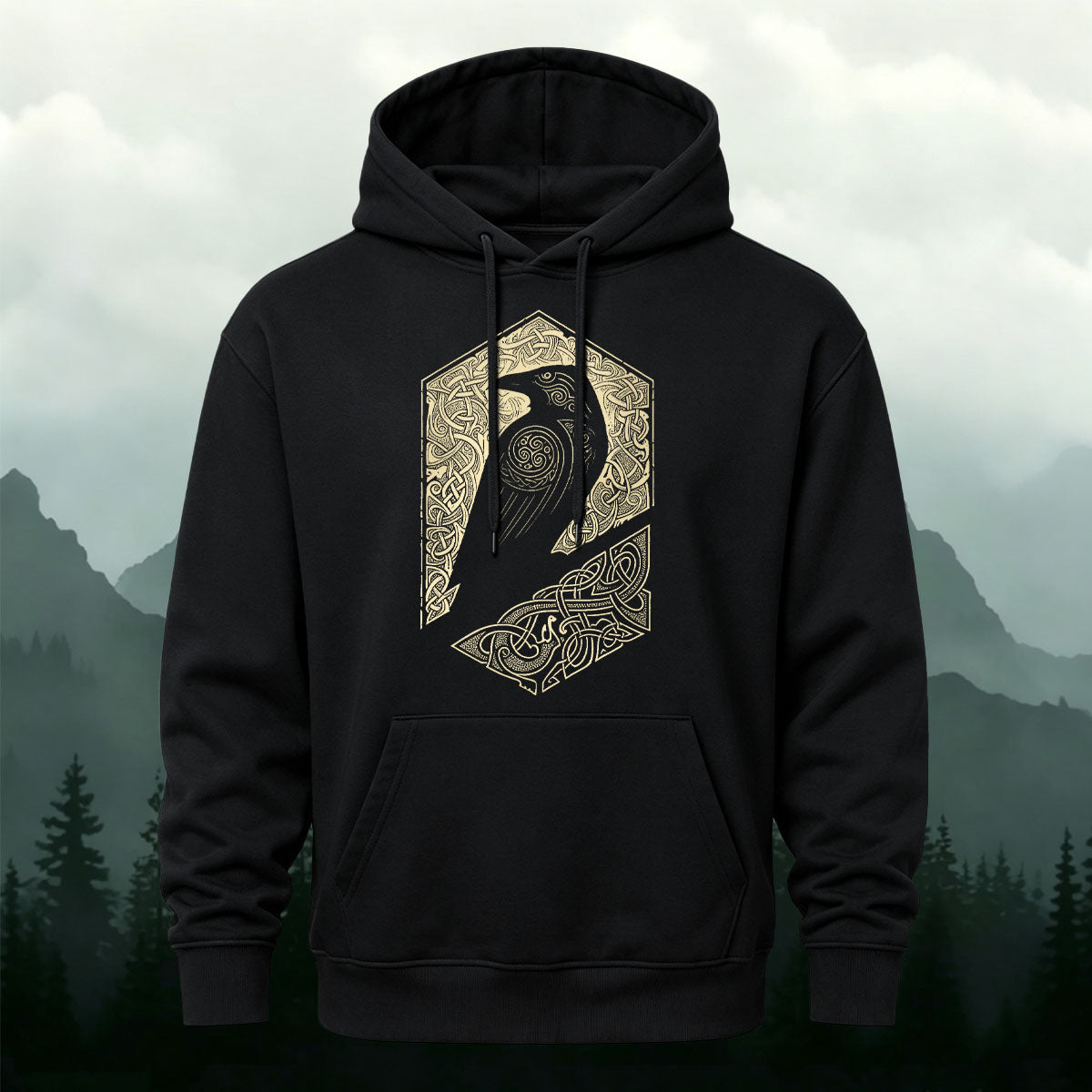Cotton Blend Bird Totem Print Casual Versatile Hooded Sweatshirt