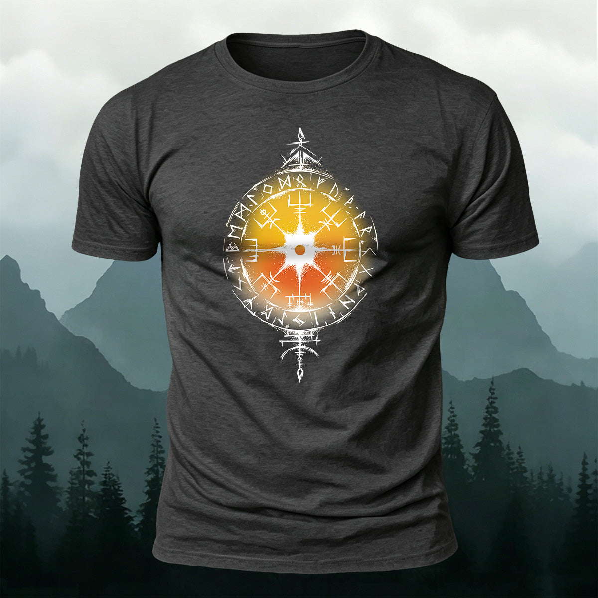 100% Cotton Viking Totem Print Classic Casual T-Shirt
