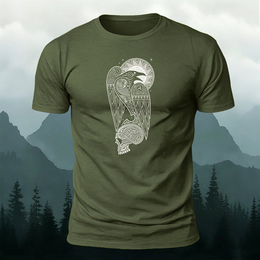 Pure Cotton Norse Viking Raven Rune Totem Cotton Tee