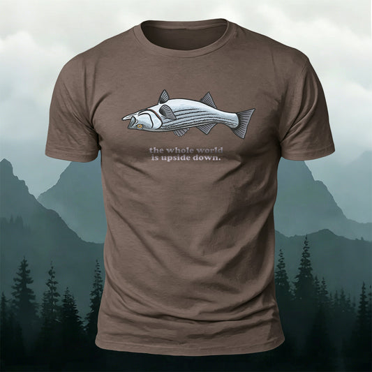 Cotton The Whole World Is Upside Down Print Outdoor Tee