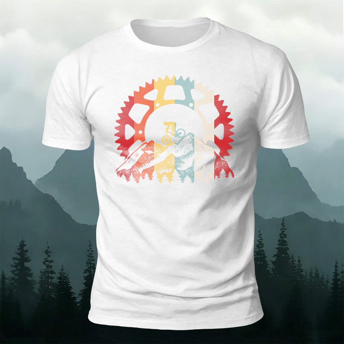 Colorful Bicycle Gear Print Combed Cotton T-Shirt