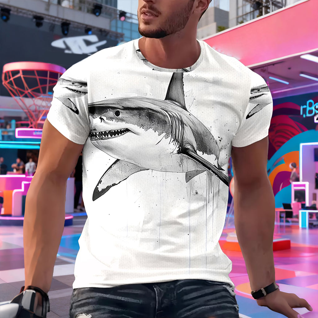 Deep Sea Shark Print 100% Cotton Casual T-Shirt