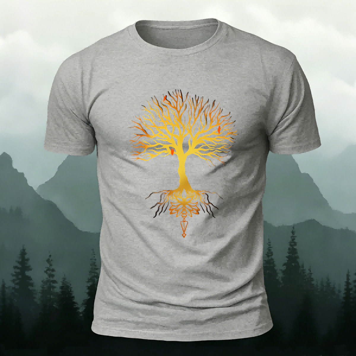 Glowing Tree Natural Casual Premium Cotton Tee Grey