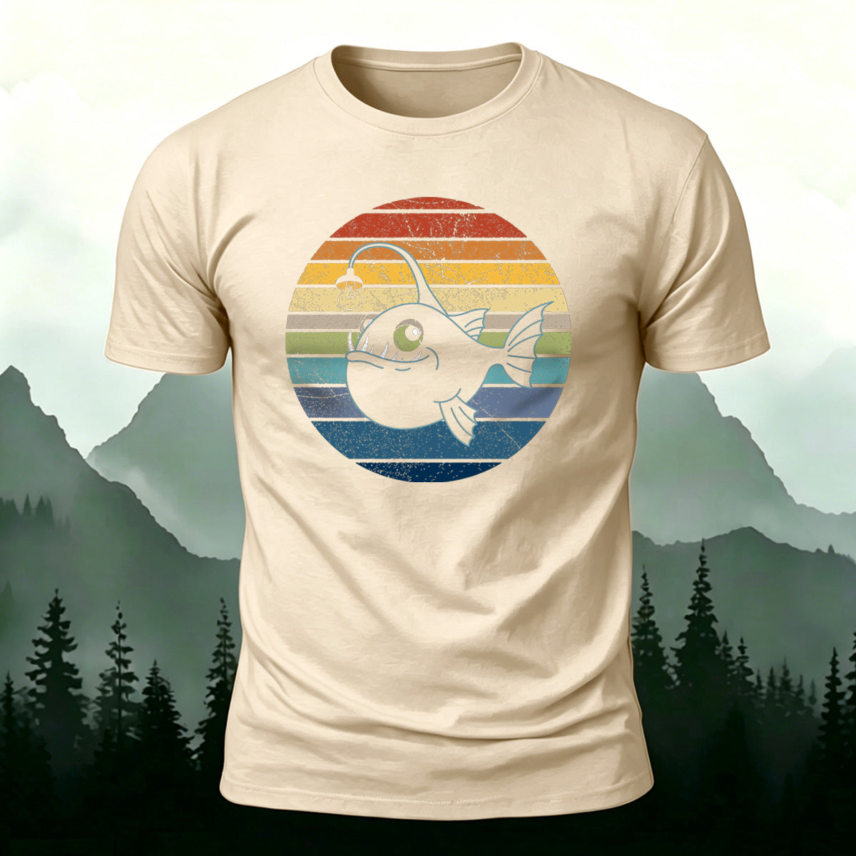 Fun Fishing by Lantern Light Print Casual Cotton T-Shirt