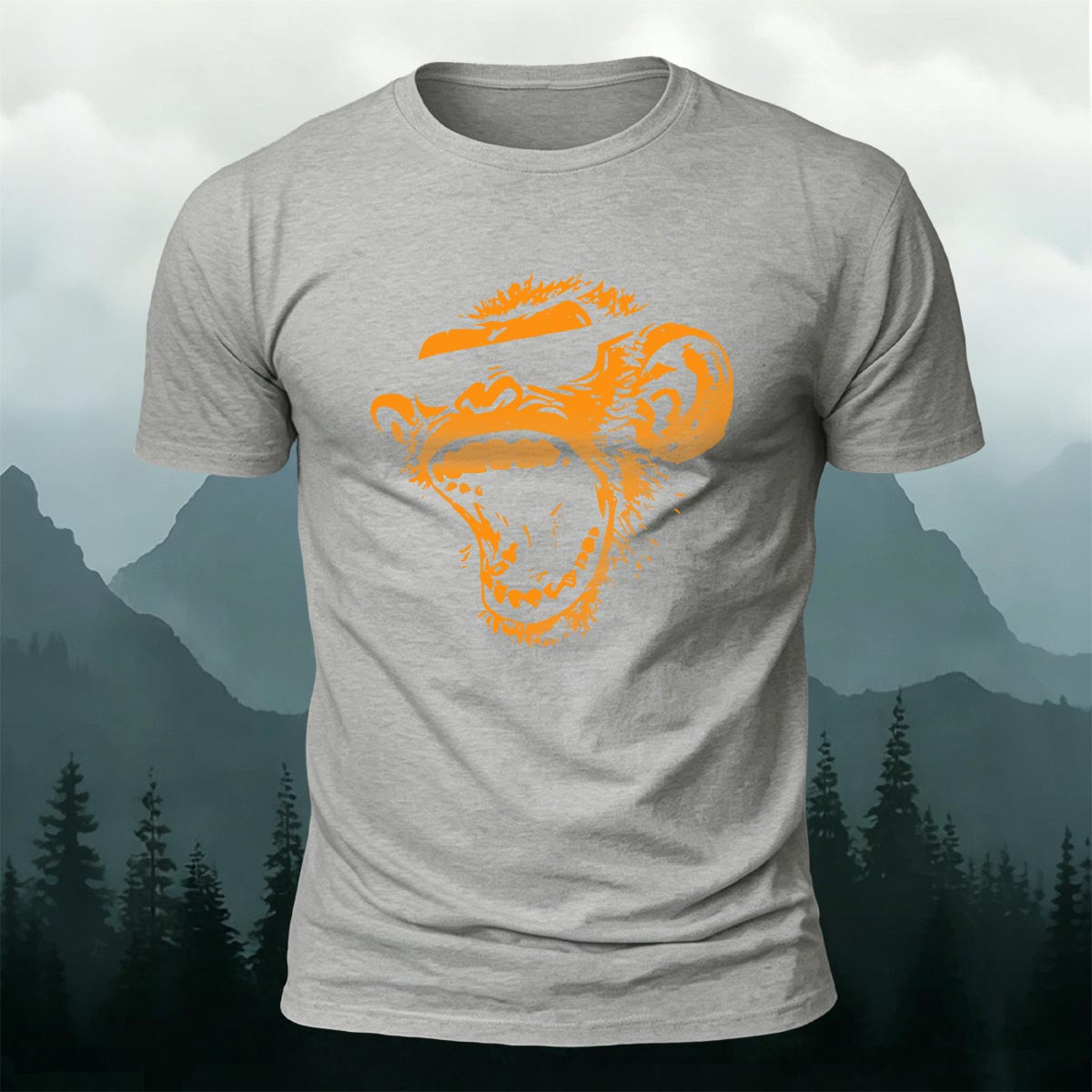 Simple Monkey Print Fashion Skin-Friendly T-Shirt Grey