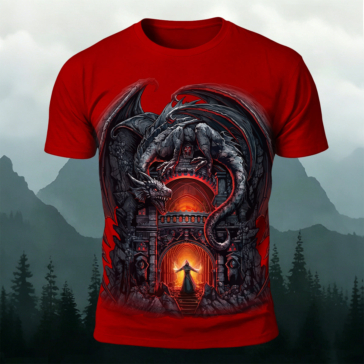 Dark Demon Dragon Print Vintage Casual T-shirt