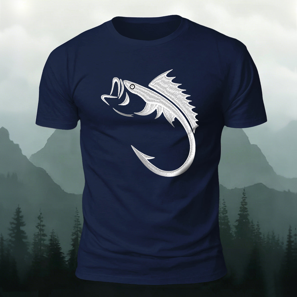 Fishbone Illustration Embroidered 100% Cotton Tee