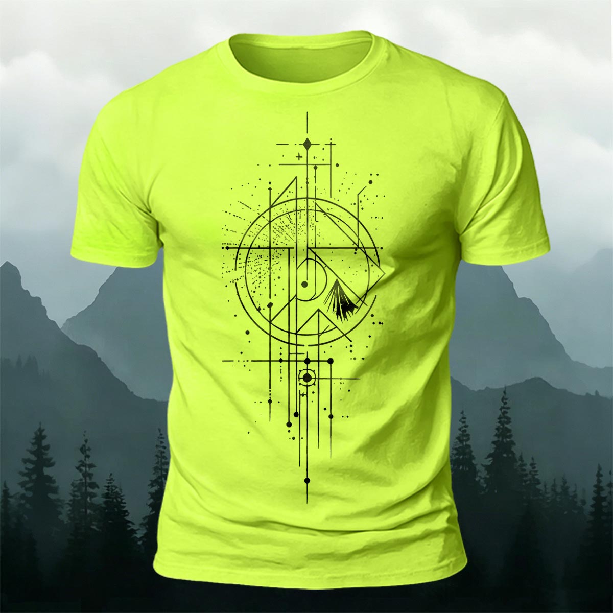 Line Gradient Mountain Print Premium Cotton T-Shirt NG