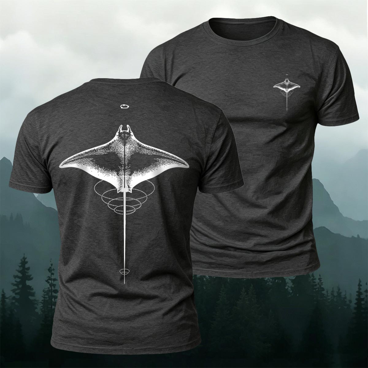 Minimalist Manta Ray Pattern Premium Cotton T-Shirt