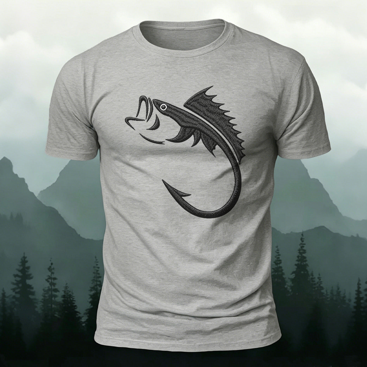 Fishbone Illustration Embroidered 100% Cotton Tee
