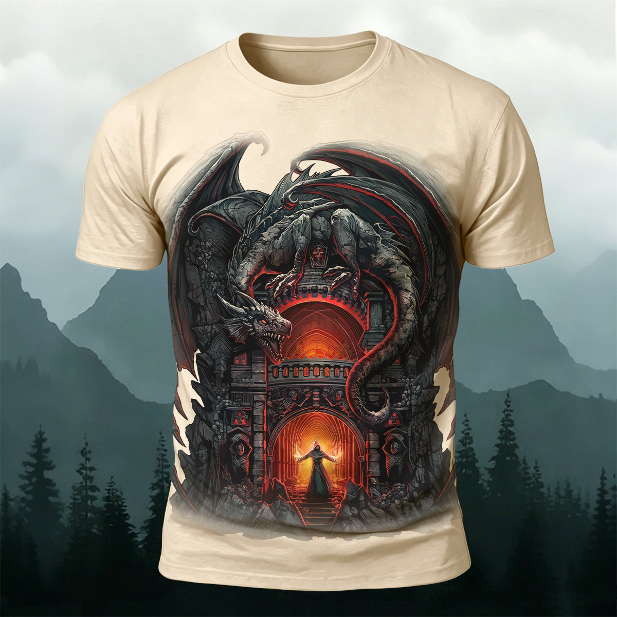 Dark Demon Dragon Print Vintage Casual T-shirt