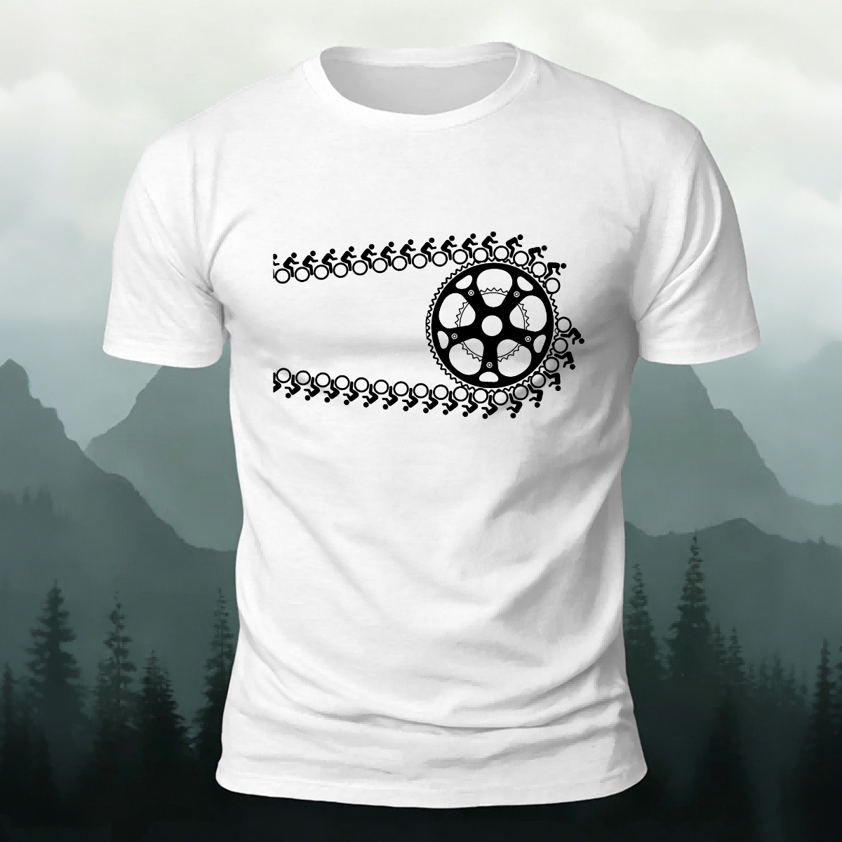 Artistic Cycling Pattern Outdoor Style Skin-Friendly T-Shirt White