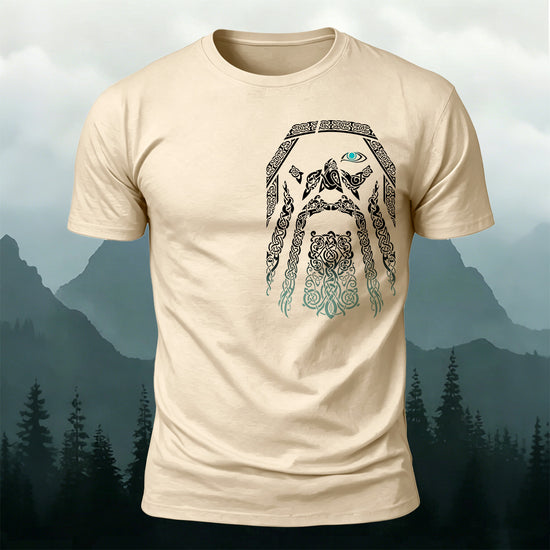 Norse Mythology Art Totem Premium Cotton T-Shirt Beige