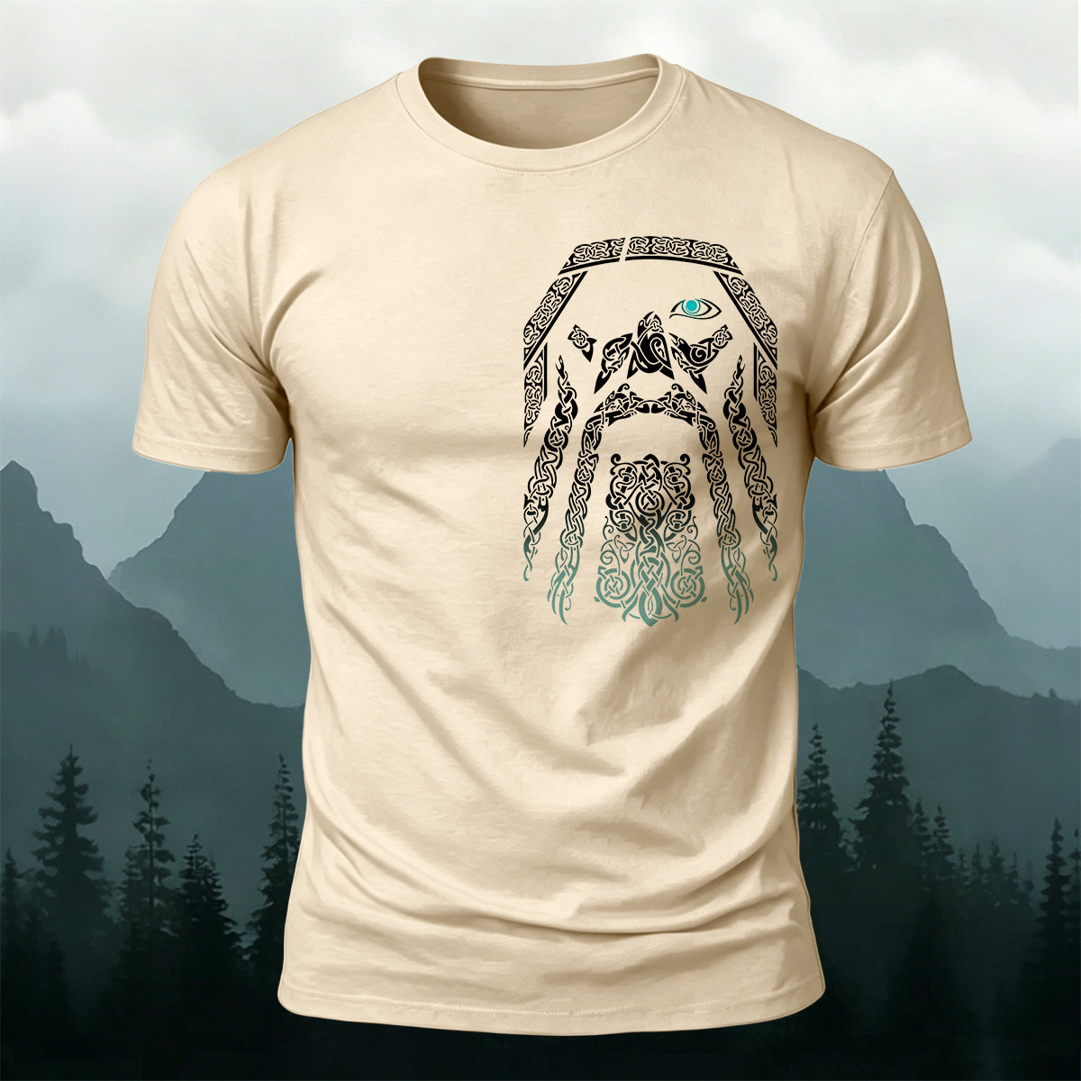 Norse Mythology Art Totem Premium Cotton T-Shirt Beige