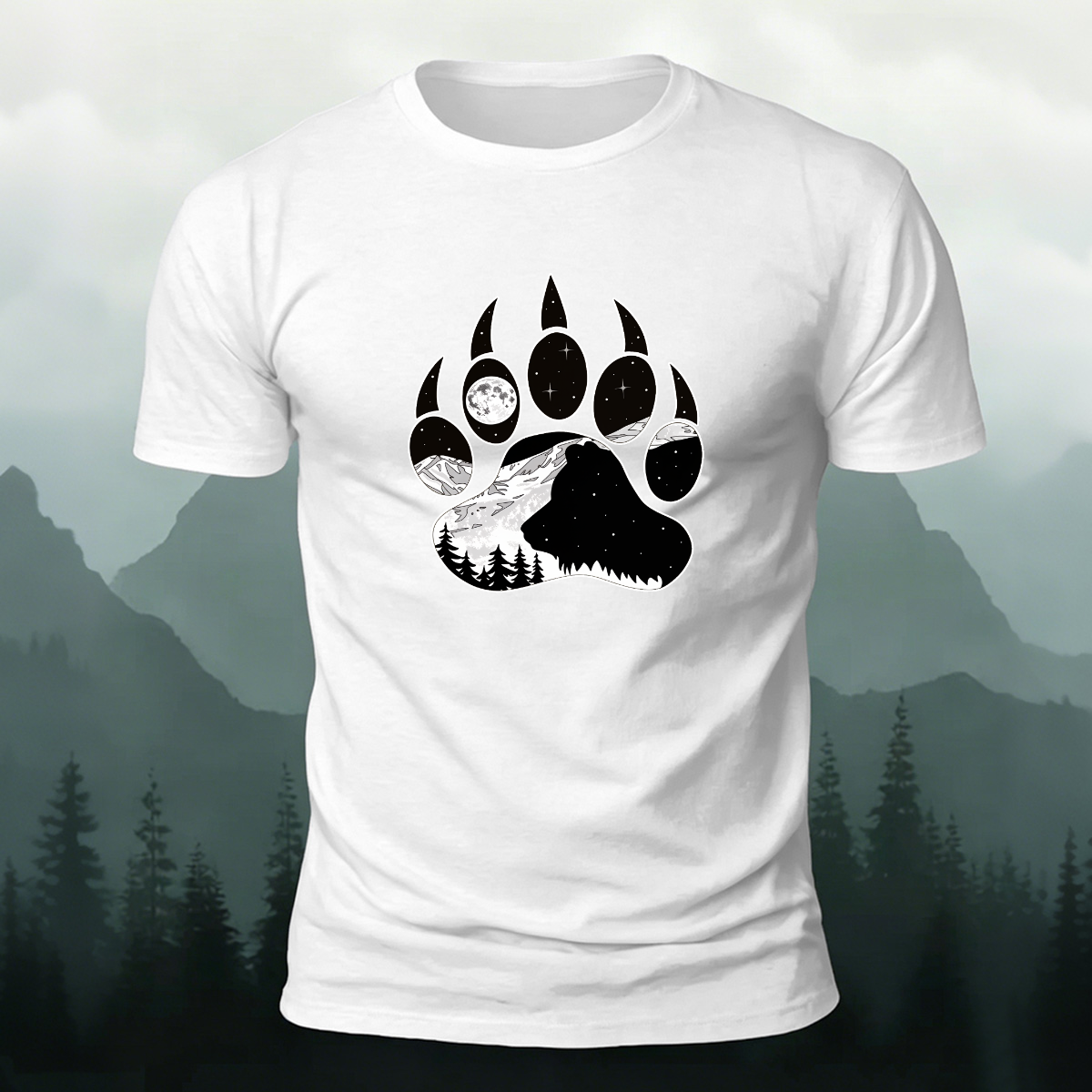 Animal Footprint Outdoor Casual Skin-friendly Tee White