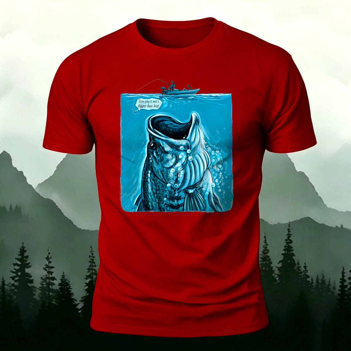 Black Bass Blue Print Casual Versatile Cotton T-Shirt