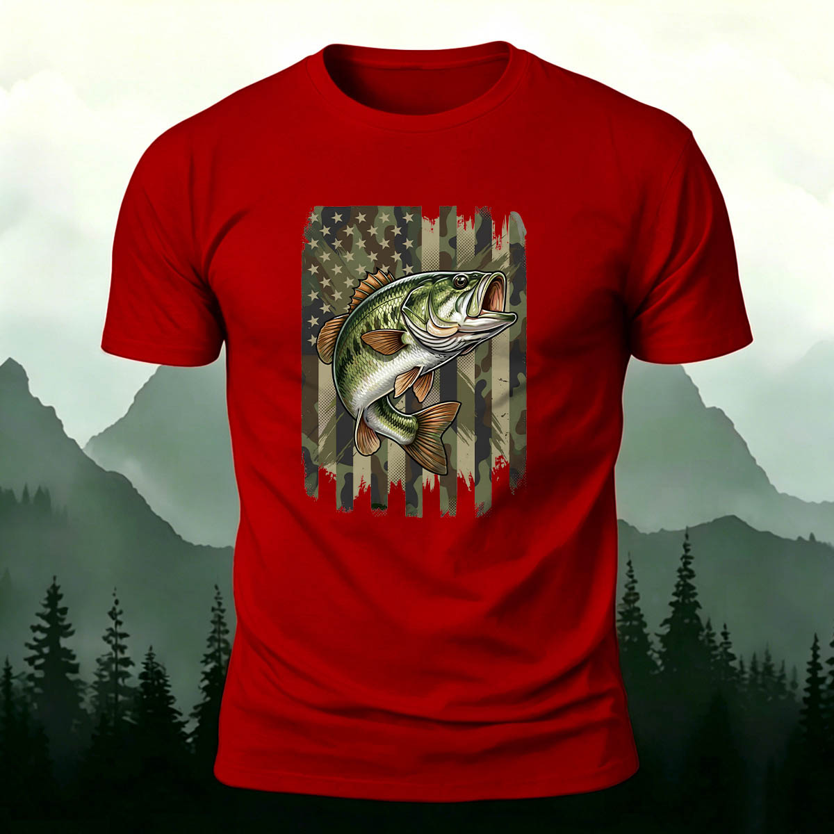Black Bass Print Casual Versatile Cotton T-Shirt
