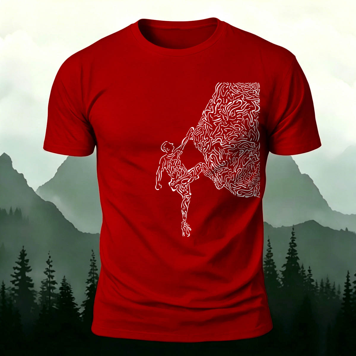 Rock Climbing Artwork Print Casual Cotton T-Shirt