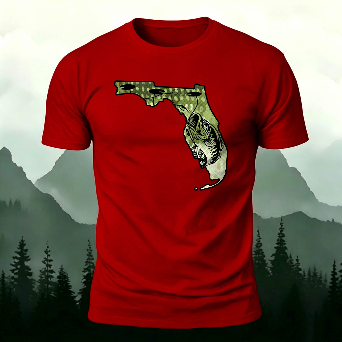 Big Catch Black Bass Print Casual Cotton T-Shirt