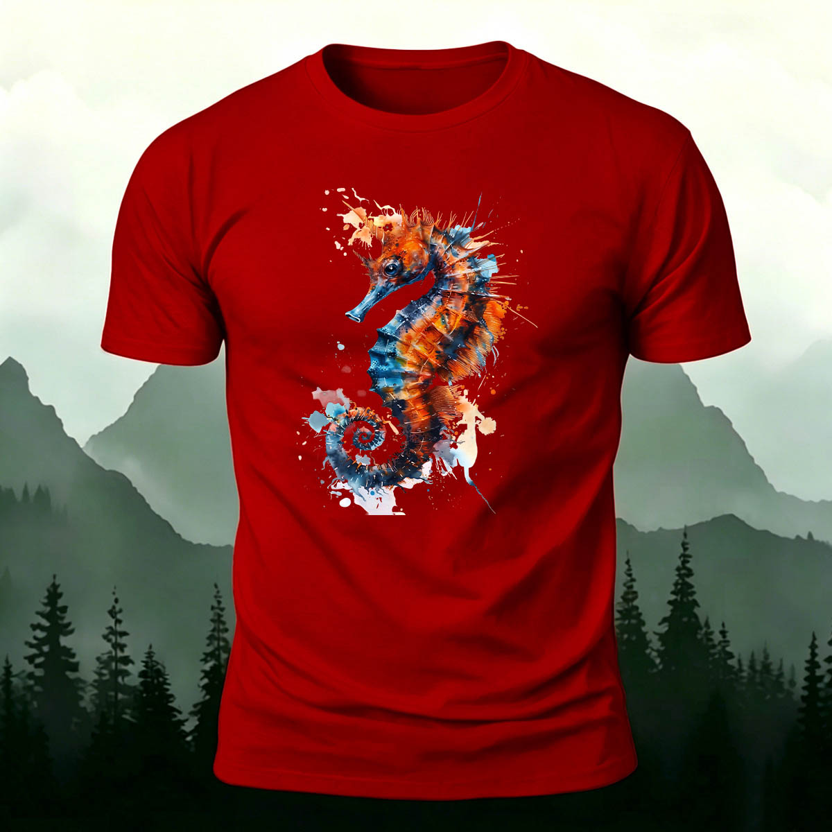 Seahorse Painted Retro Casual 100% Cotton Tee