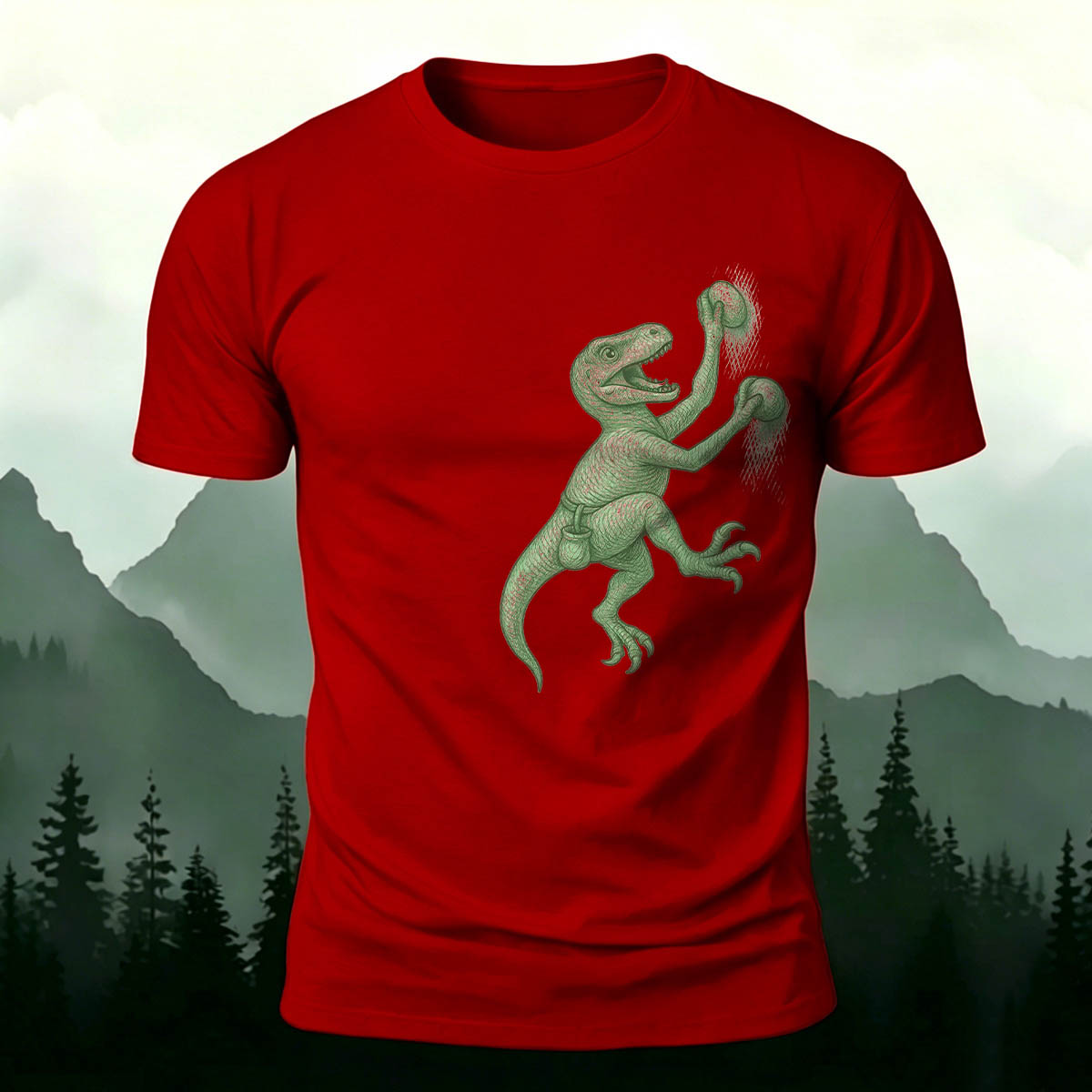 Dinosaur Climbing Fun Print Outdoor Breathable T-Shirt